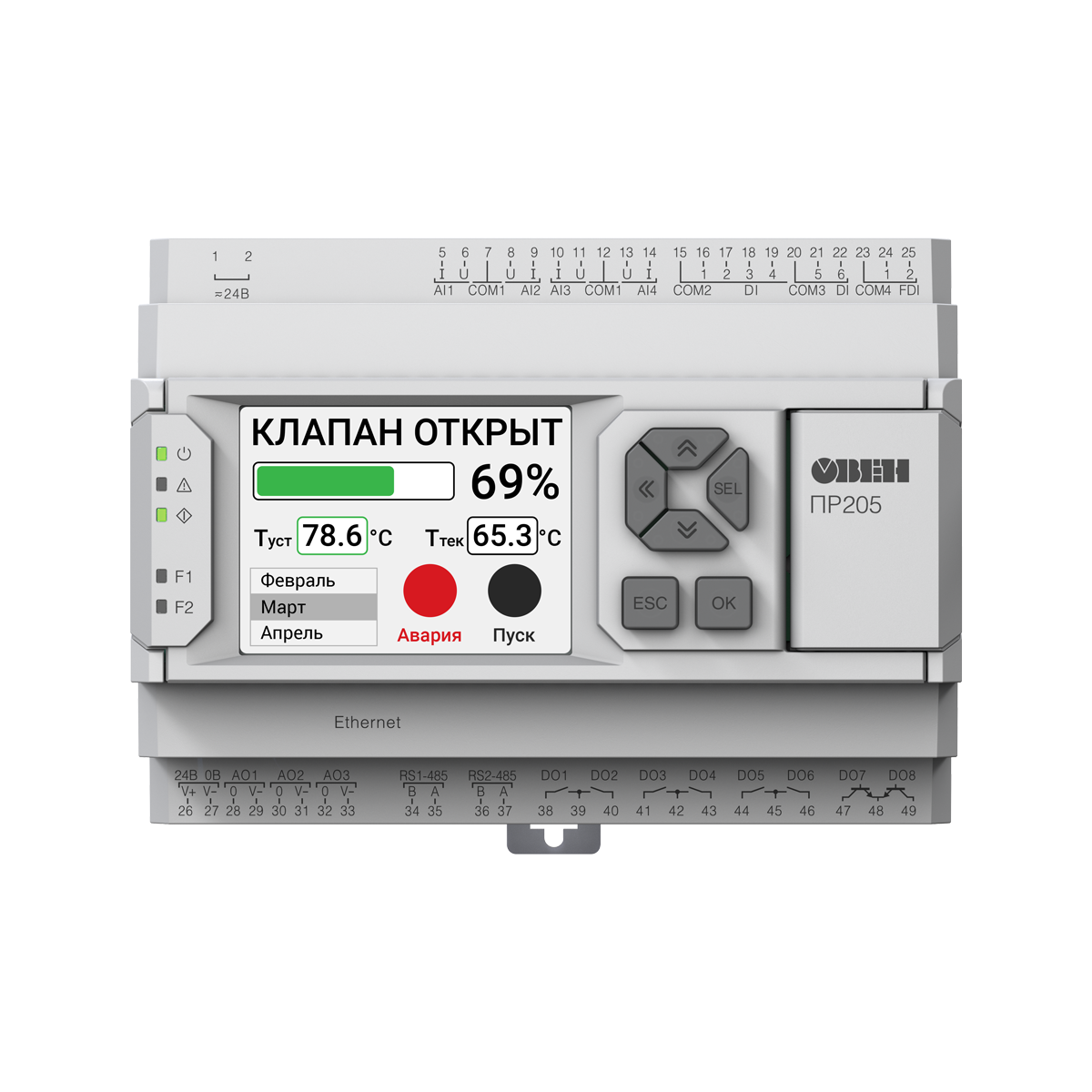 HMI: графический экран и кнопки